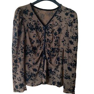 CIDER Floral Beige Ruched Long Sleeve